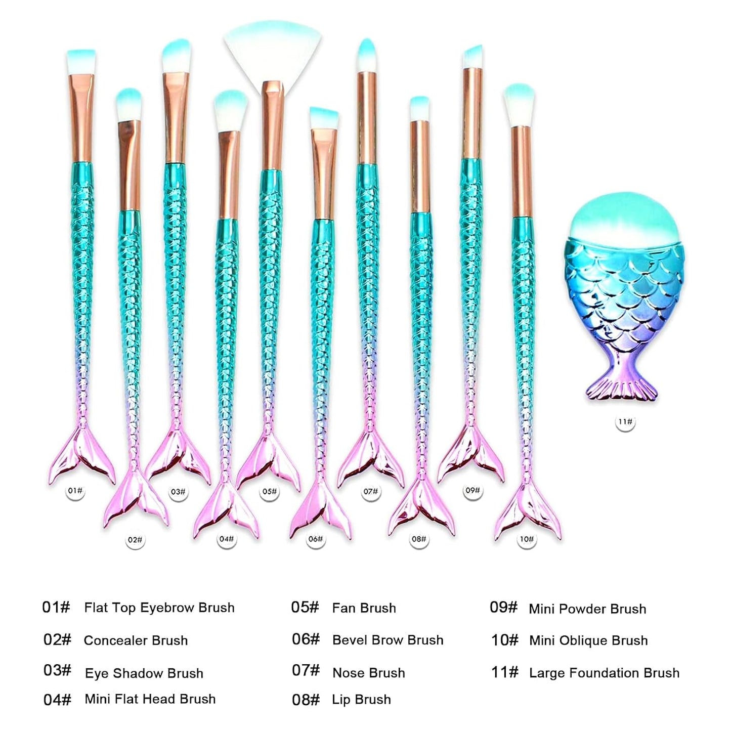 Elveressa 11 Piece Makeup Brush Set, Soft Blending Brushes for Eyes, Face & Lips