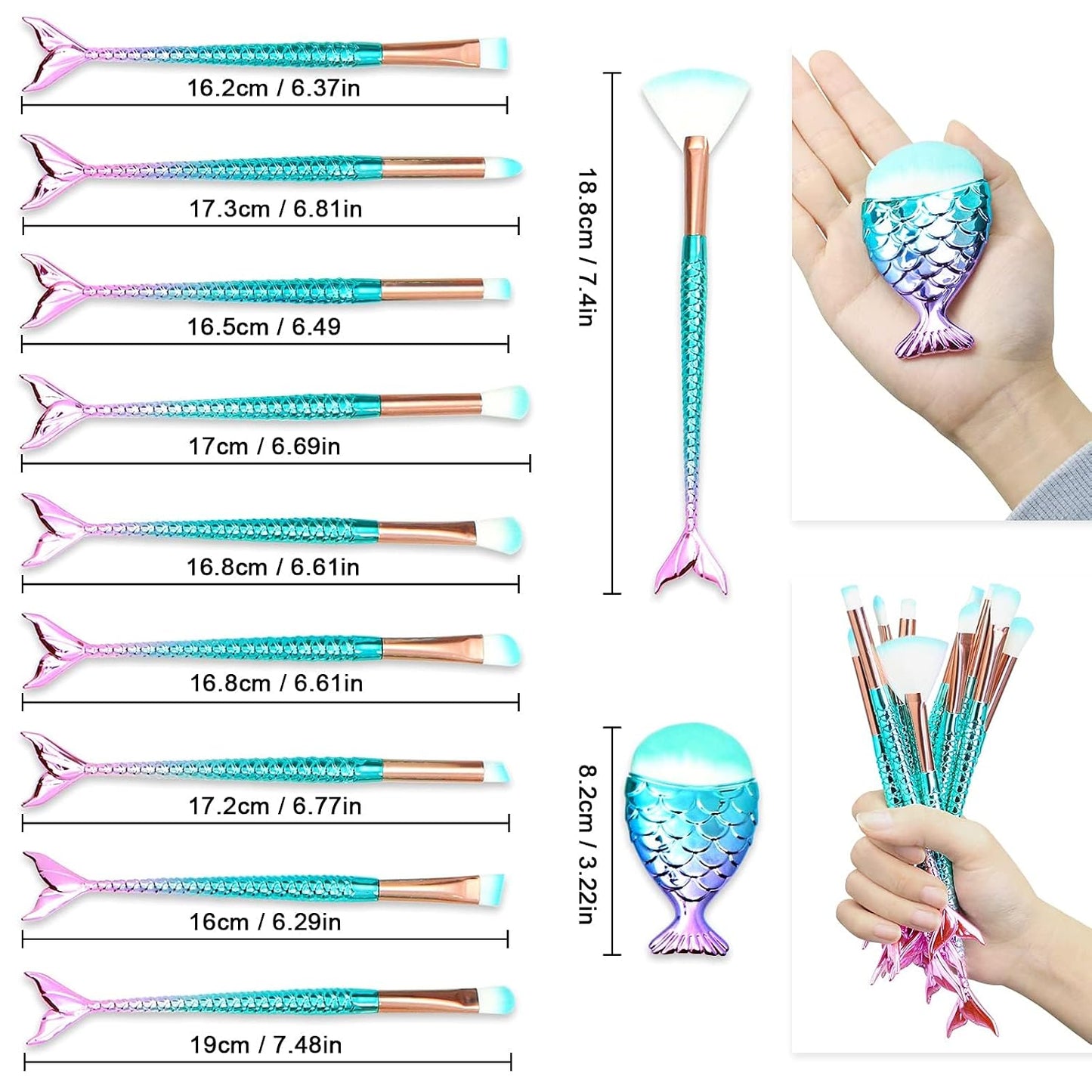 Elveressa 11 Piece Makeup Brush Set, Soft Blending Brushes for Eyes, Face & Lips